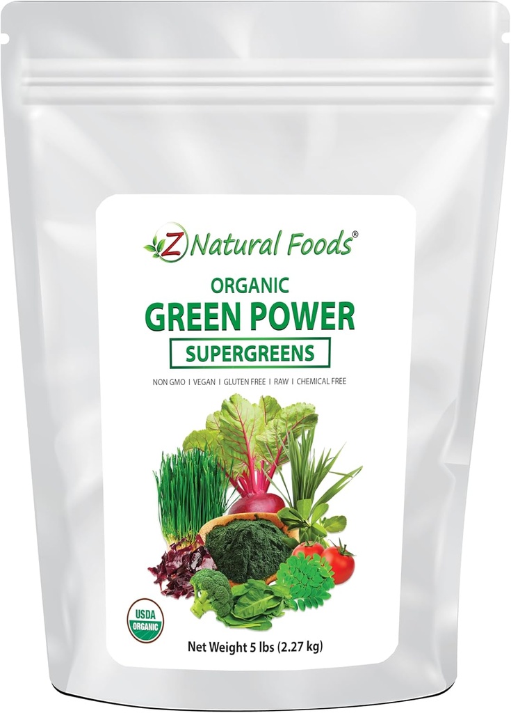 Z Natural Foods Bio Greens Superfood Pulver - Gerste Grass, Wheatgrass, Spirulina, Spinat, Broccoli, Alfalfa Leaf, Rübenwurzel, Tomaten, Dulse & Moringa - Raw Vegan Gluten Free - 5lbs