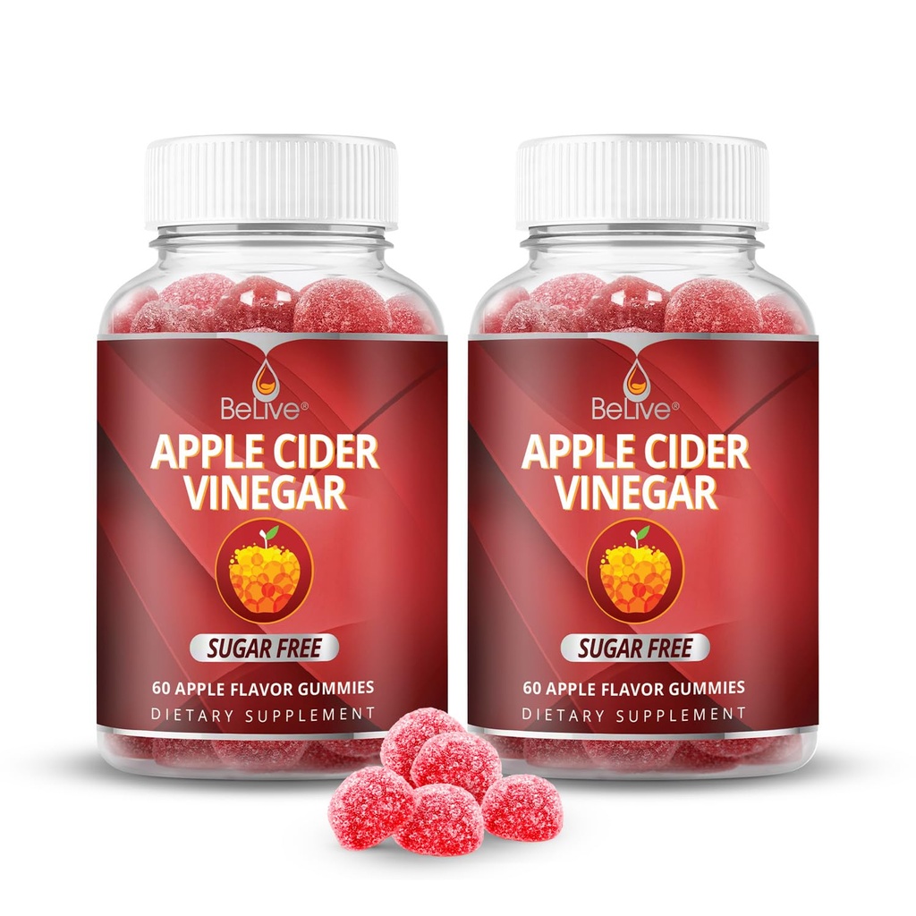 Aceto di sidro di mele BeLive Zucchero Gummies gratuito – Grande per la digestione e dieta sana - senza glutine, senza Glucose Syrup, ACV Gummies alternativa alle capsule & Drink (120 Ct) – 2 Pack