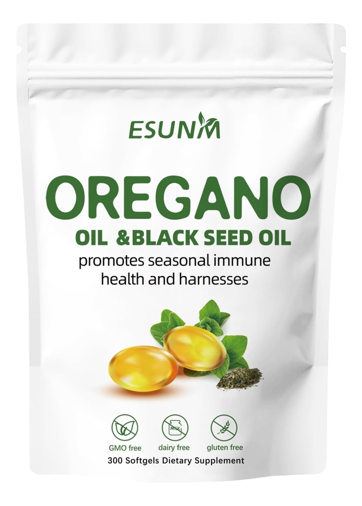 Oregano Softgels, Oregano Öl mit schwarzem Seed Öl fördert Saisonale Immungesundheit und Harnesses, Oregano Ölergänzung Kapseln, Non-GMO, Glutenfrei, 300 Softgel Kapseln Nahrungsergänzungsmittel