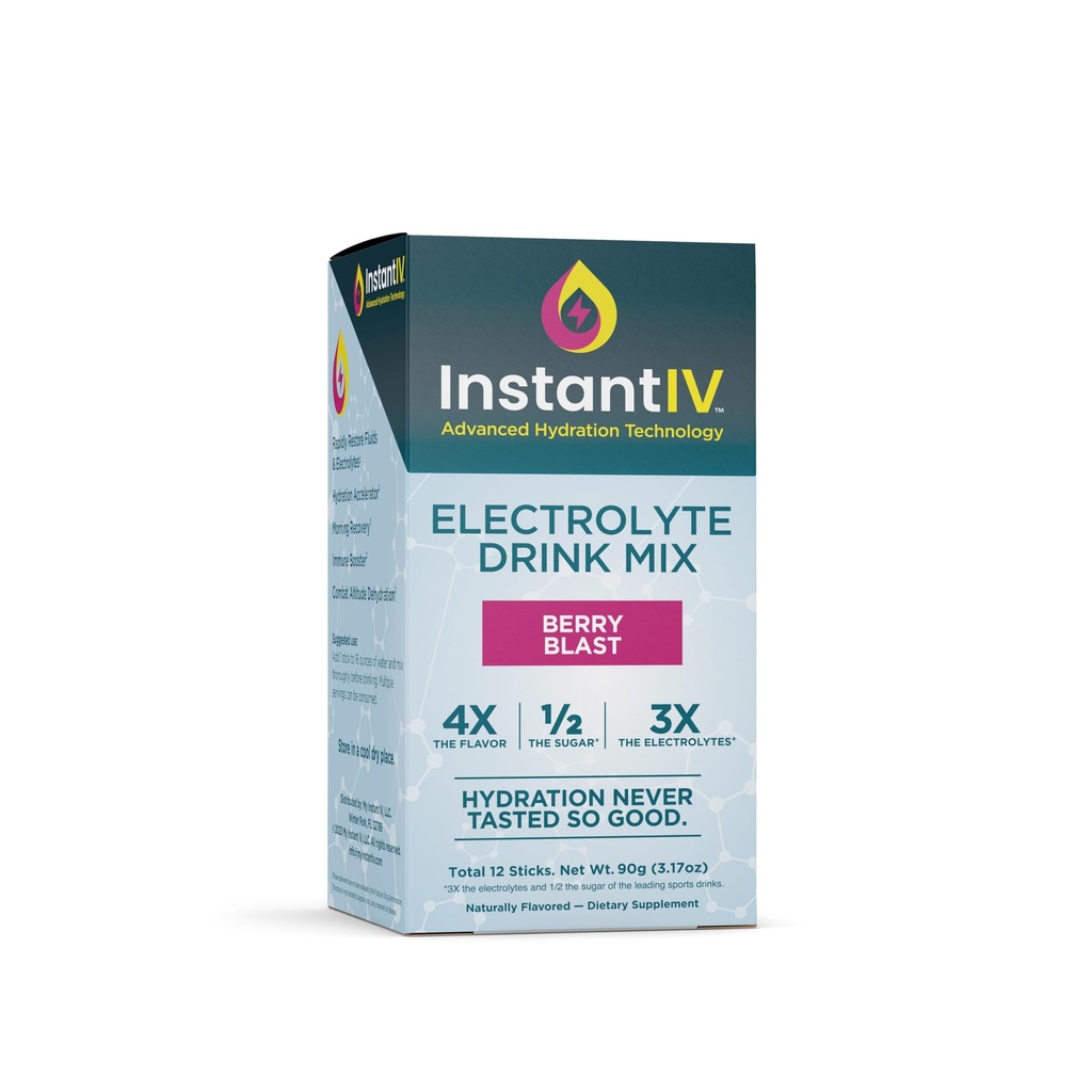 Elektrolyte Pulver - 3X Elektrolyte,1/2 Zucker mit Vitamin C, B3, B6, Elektrolyte Pulver-Packets für Hydration, Erholung & Immunität, Vegan & Gluten Free | Berry Blast - 12 Pakete