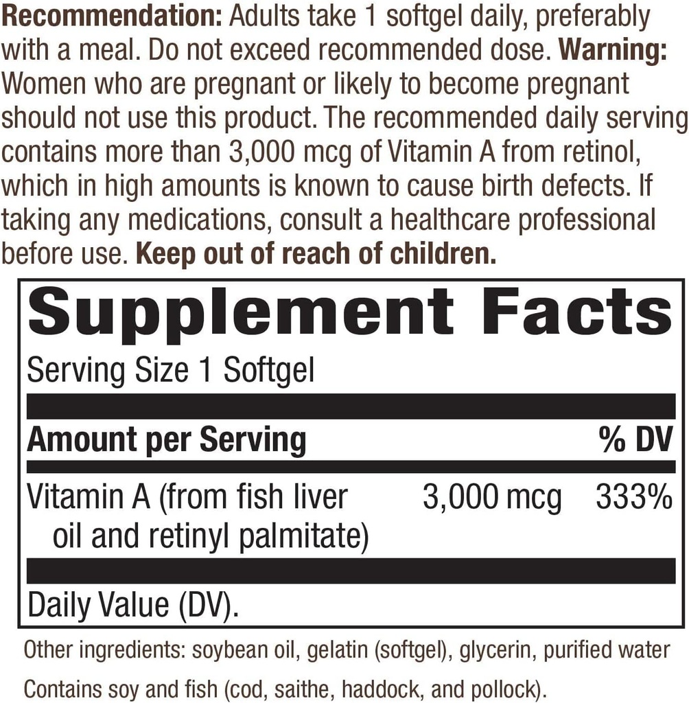 Vitamina A - 10000 IU - 100 Softgels