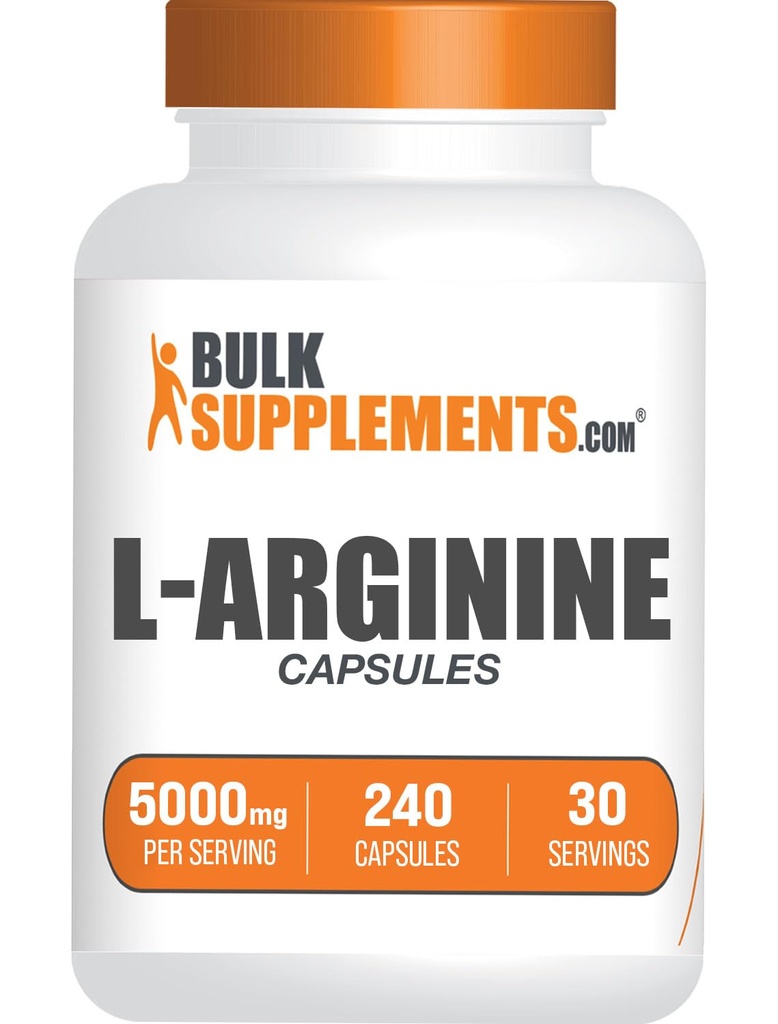 BulkSupplements.com L-Arginine Capsules - Arginine Supplement, Nitric Oxide Supplement - Gluten Free, 8 Capsules per Serving (5000mg), 240 Count (Pack of 1)
