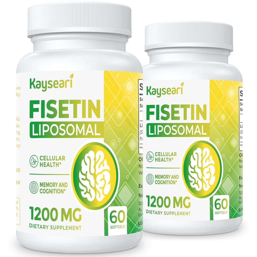 Fisetin 1200mg Liposomale Fisetin Suppléments 98% Pure Fisetin Polyphénols Antioxydants Immunité Santé Vieillissement Soutien cognitif Non-OGM 120 Capsules