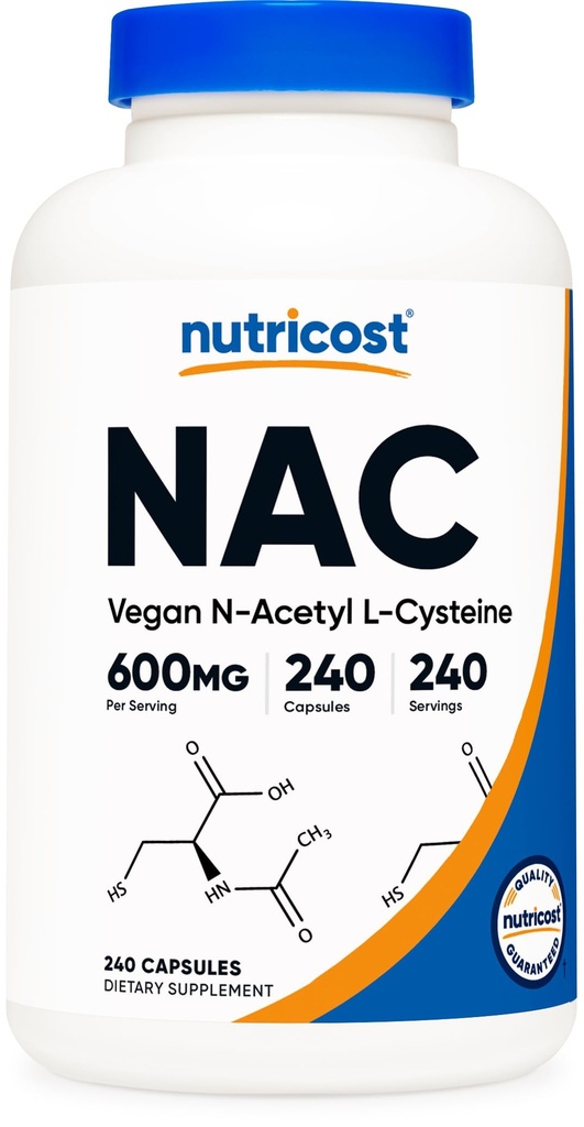 Nutricost N-Acetyl L-Cystein (NAC) 600mg, 240 Vegetarische Kapseln - Vegan, Non-GMO, Glutenfrei