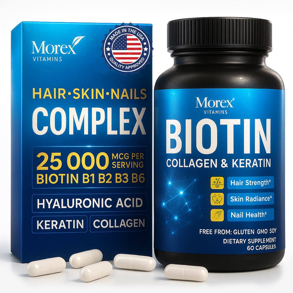 Biotin Keratin & Collagen Capsules - Made in USA - Natürliche Kollagen, Keratin & Biotin für Haarwachstum - Biotin & Collagen Vitamine mit Multi Collagen Peptide für Haarausfall, Haut & Nails - 60 Caps