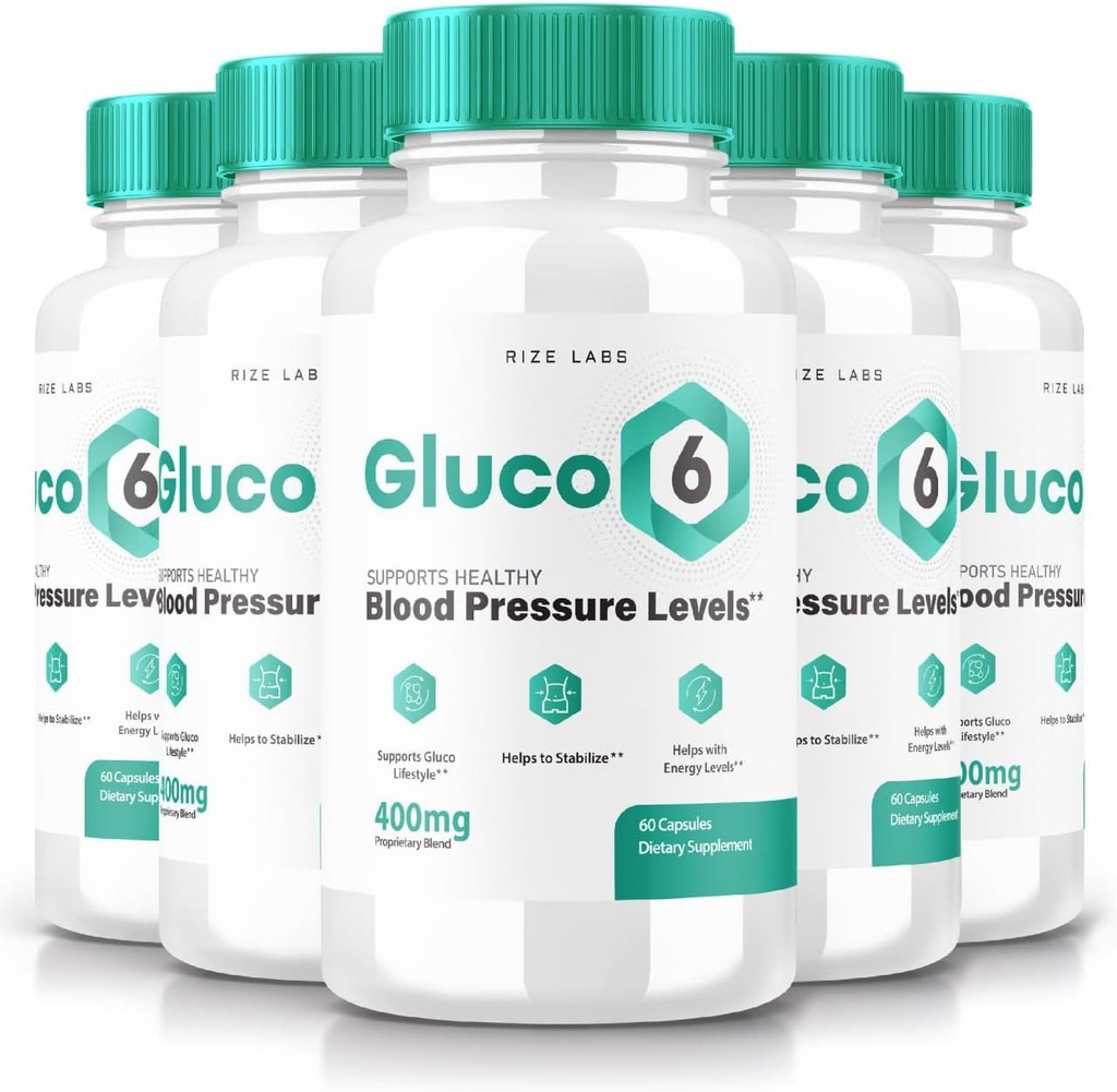 Rize Labs (Pack of 5) Gluco 6 capsule di supplemento, 570mg pillole di pressione sanguigna, Formula avanzata ufficiale per la salute ottimale, All- Natural Gluco Six Pastillas (300 capsule)