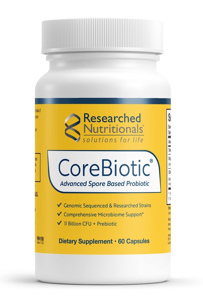 Geforschte Nahrungsergänzungsmittel mit Präbiotika & Probiotika für Damen und Herren - CoreBiotic - 3 Spore Based Probiotic Strains + Organic Prebiotic Fiber - Shelf-Stable (60 Kapseln)