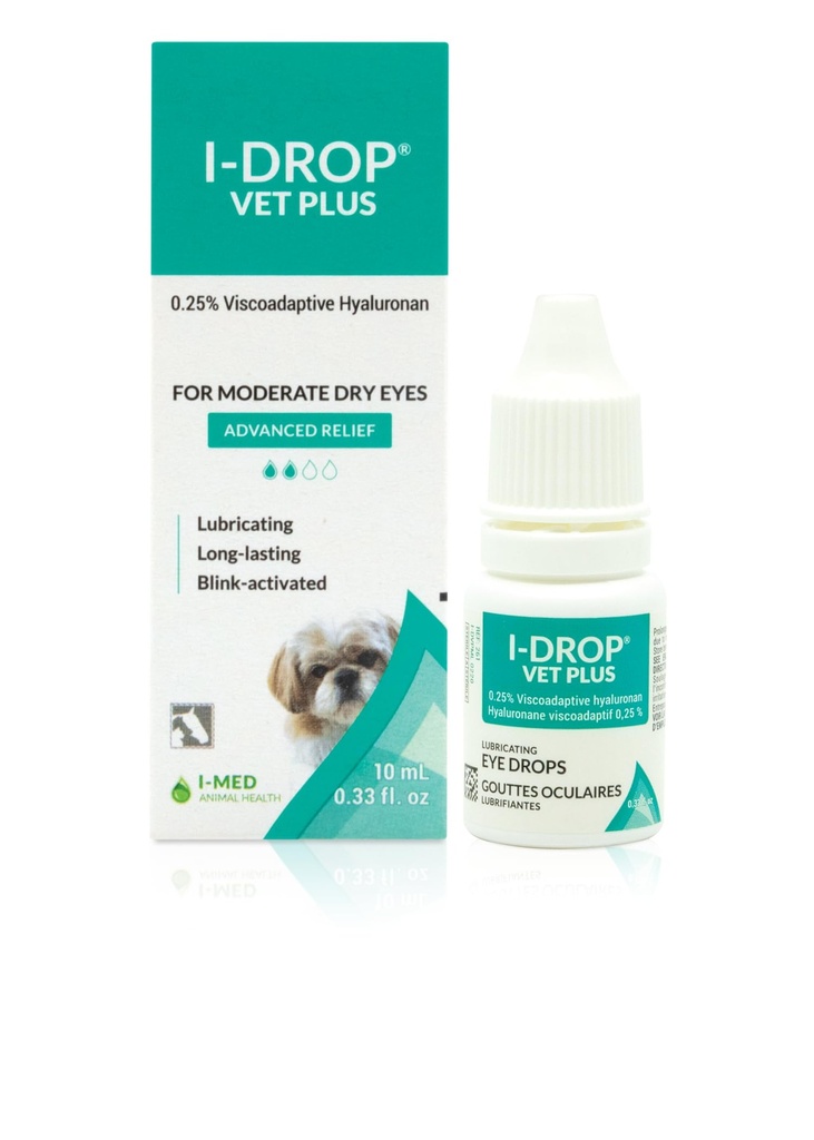 I-DROP VET PLUS: Dog Eye Drops for Pets | Lubricate Acute/Seasonal Dry Eyes | Superior Comfort | Long-lasting Relief | Fewer Application Needed, 0.25% Hyaluronan | Multi dose Bottle | One Bottle 10 ml