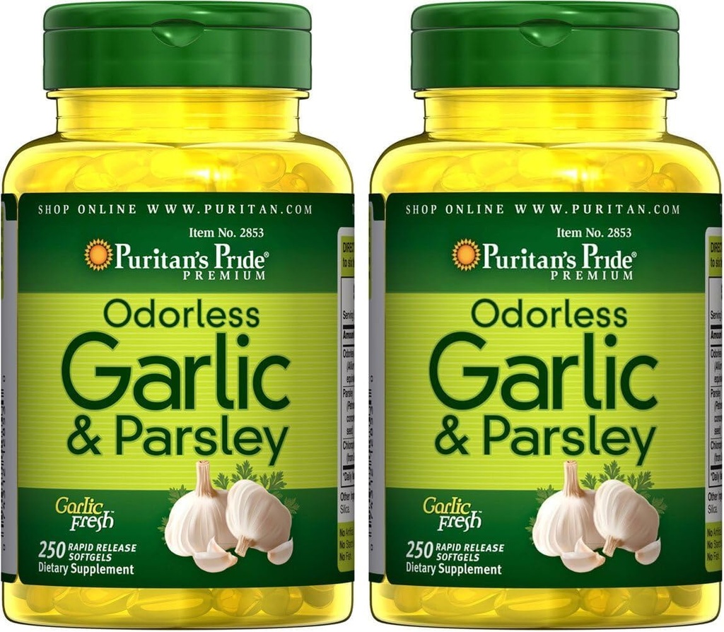 Puritan's Pride Odorless Garlic & Parsley 500 Mg / 100 Mg, 250 Count (Pack of 2)