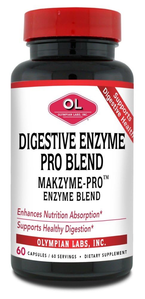 Olympian Labs Digestive Makzyme-Pro Enzymes, 60 Capsules, Breaks Down Proteins, Carbs, Fats, Oil & Milk, 60 Servings