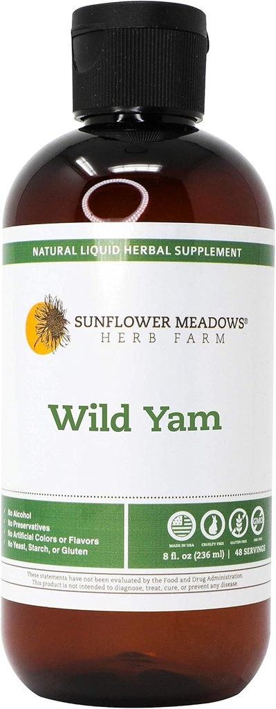 Supplément à base de plantes liquides de Yam sauvage - 8oz- Sans alcool, sans OGM, fabriqué avec des ingrédients organiques