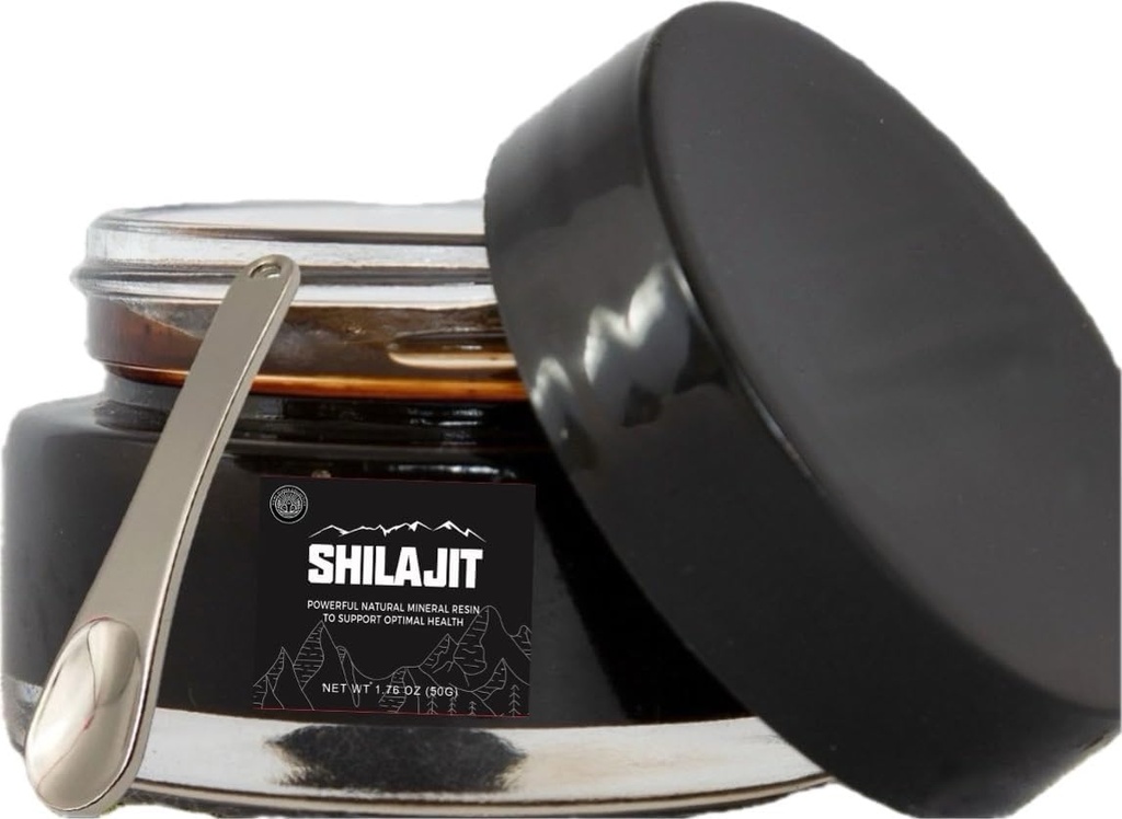 Shilajit Resin | Authentic Himalayan Gold Grade Harvested 16,000-18,000 ft | Pure Unfiltriert | 85+ Trace Minerals und Fulvic Säure für Energie und Immununterstützung | 50 Gramm Flasche mit Spoon