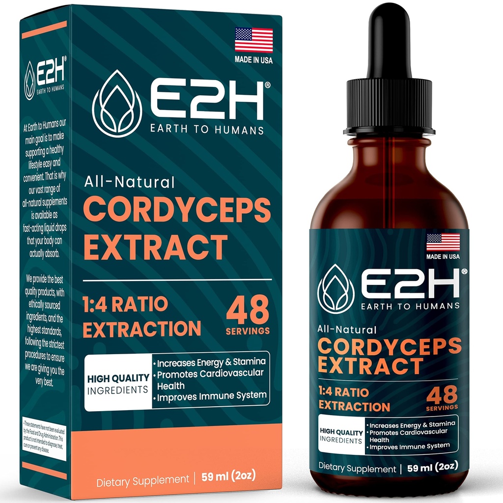 Cordyceps Mushroom Supplemento - Assorbimento più veloce che Cordyceps Mushroom capsule o polvere - Il nostro estratto di Cordyceps promuove l'energia e il supporto Stamina - Estratto di funghi - 2 Fl Oz da E2H