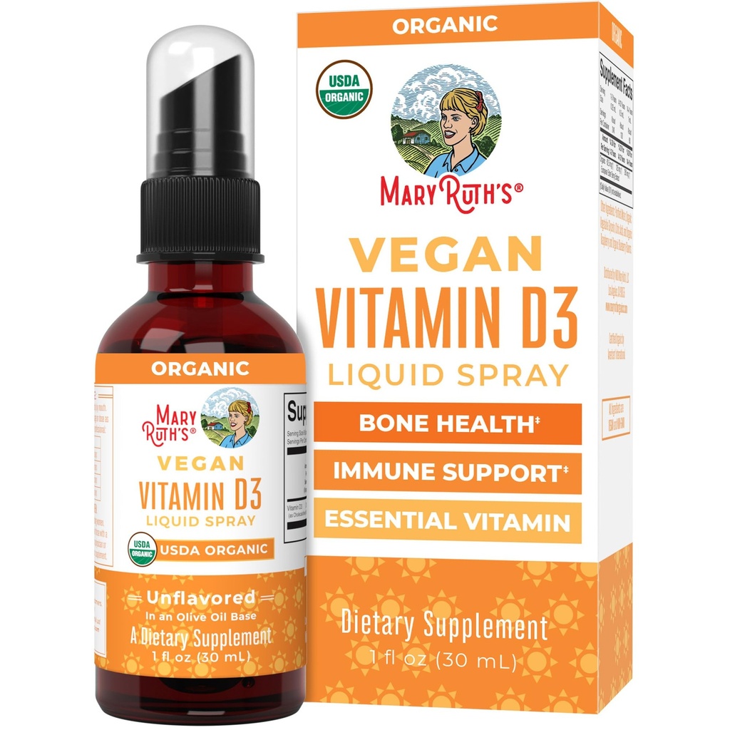 MaryRuth Organics Vitamin D USDA Organic | VIT D3 Liquid | Sugar Free | Liquid VIT D Spray Supporto immunitario per adulti e bambini | Bone Health| Vegan | Gluten Free | Non-GMO | 30 Serve