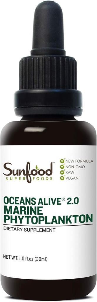 Sunfood Marine Phytoplankton Supplement - Pure Ocean Mineral Drops für Männer & Frauen mit Magnesium & Superoxid Dismutase, SOD, Cell Food, Natural Energy & Focus - 1 Fl Oz Dropper (30 Portionen)