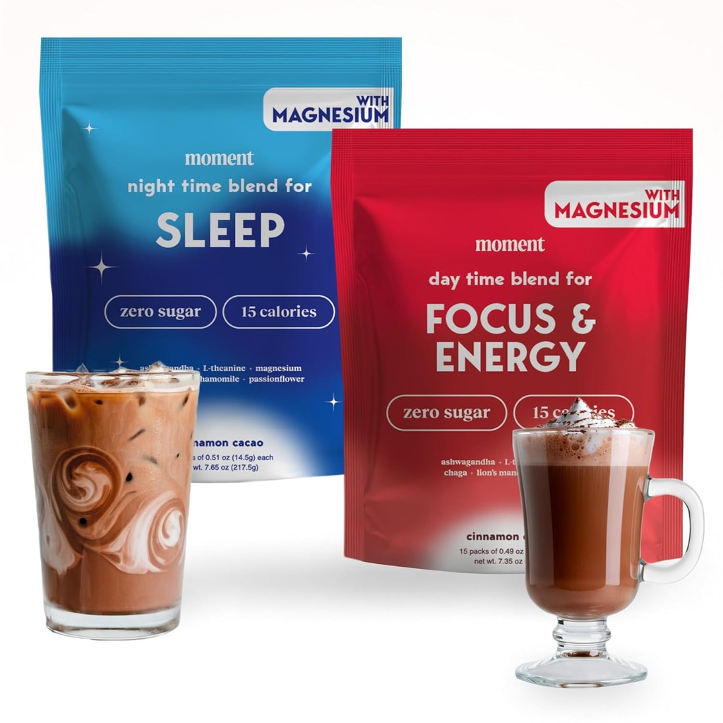 Bevi la tua meditazione Moment Chocolate Dream & Cacao Adaptogen Mushroom Bundle | Sleep & Energy | 0 Sugar | Hot Chocolate & Coffee Alternative | Reishi, Ashwagandha, Lion's Mane, GABA | 30 Servings