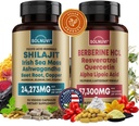 All in One Vitality Bundle - Shilajit Pure Himalayan Organic & Berberine HCl Complex - Sea Moss, Ashwagandha, Resveratrol, Alpha Lipoic Acid, Quercetin - Non-GMO, Glutenfrei, Vegan Supplement