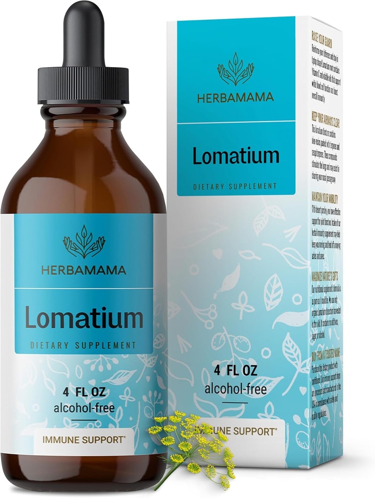 HERBAMAMA Lomatium Root Tincture - Vegan Lomatium Dissectum Extract for Lung Cleanse & Detox - Non-GMO, Alcol & Sugar-Free Lung Support Supplement, 56-Day Supply