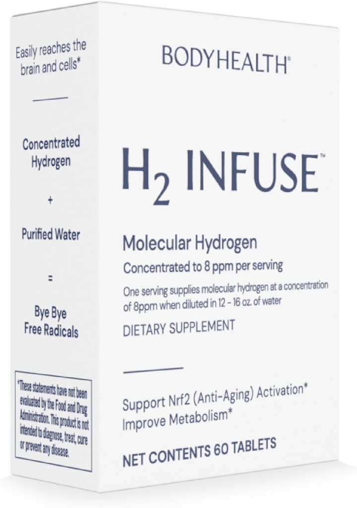 BodyHealth H2 Infuser les comprimés d'hydrogène moléculaire, les comprimés pour l'eau potable, le magnésium élémentaire pour soutenir le métabolisme avec l'eau d'hydrogène moléculaire - 60 comprimés