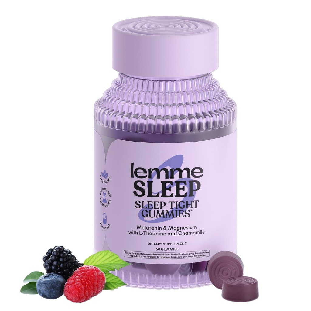 Lemme Sleep Gummies mit 5mg Melatonin, Elderberry, Magnesium, L-Theanin, Kamille und Lavender, Drug-Free Nighttime Sleep Aid, Gluten Free, Gelatin Free, Non GMO, Berry Flavored (60 Count)