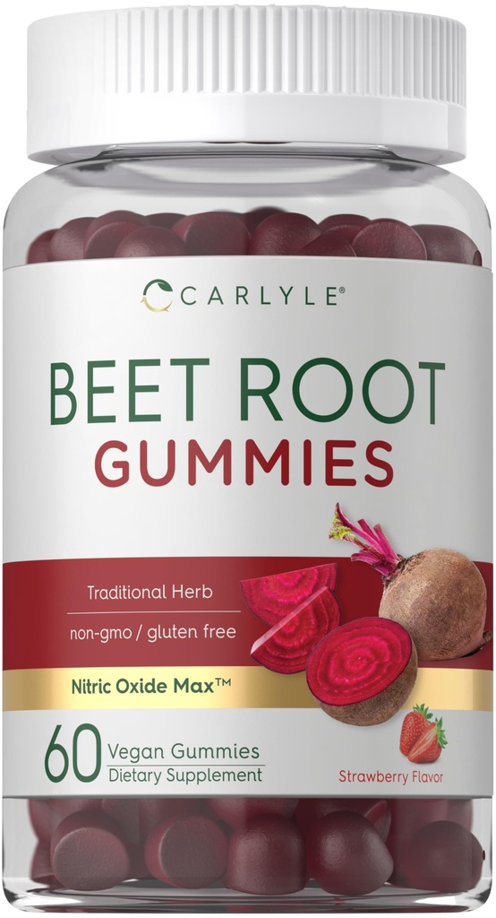 Carlyle Beet Root Gummies | 60 Count | Extract Supplement with Black Pepper and Vitamin C | for Men & Women | Beta Vulgaris | Strawberry Flavor | Vegan, Non-GMO, and Gluten Free