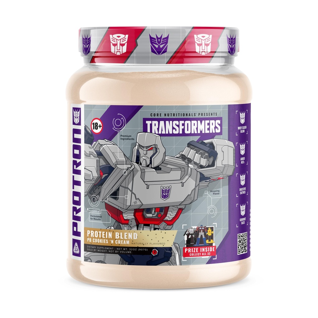 Core Nutritionals Transformers Protron Protein | Whey + Casein Blend | MCTs & Digestive Enzyme | 25g Protein | Free Prize Inside - Megatron | 2 Pound (PB Cookie 'N Cream)
