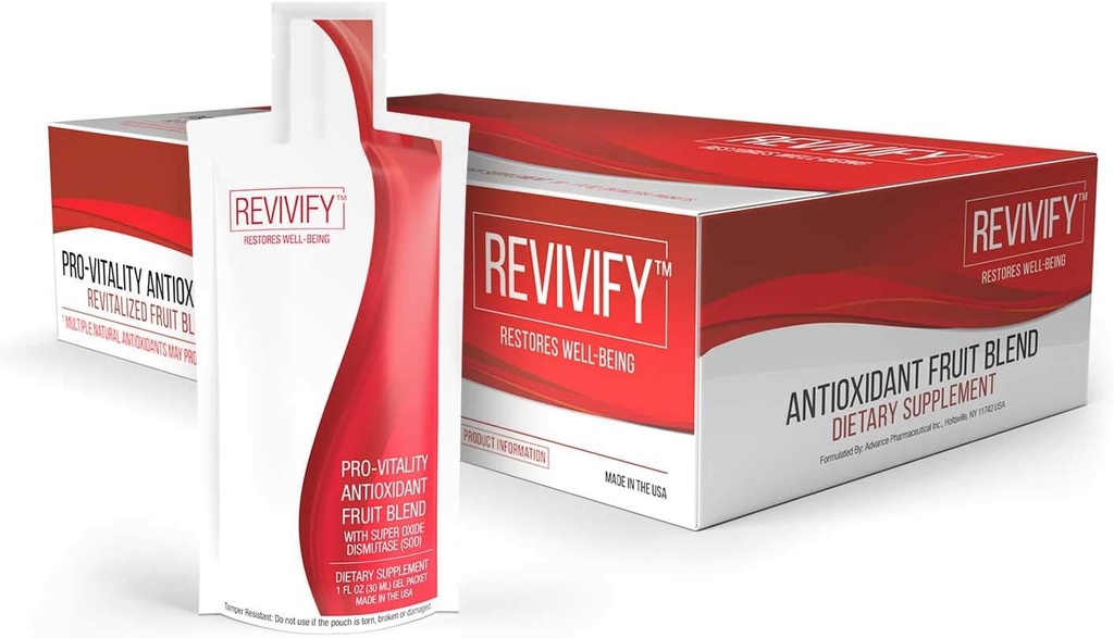 REVIFY Pro-Vitality Gel (Oral) con Antioxidant Superoxide Dismutase (SOD) Soluble Fiber & Fruit Blend, 1 Fluid Ounce Pouch, 30 Day Supply