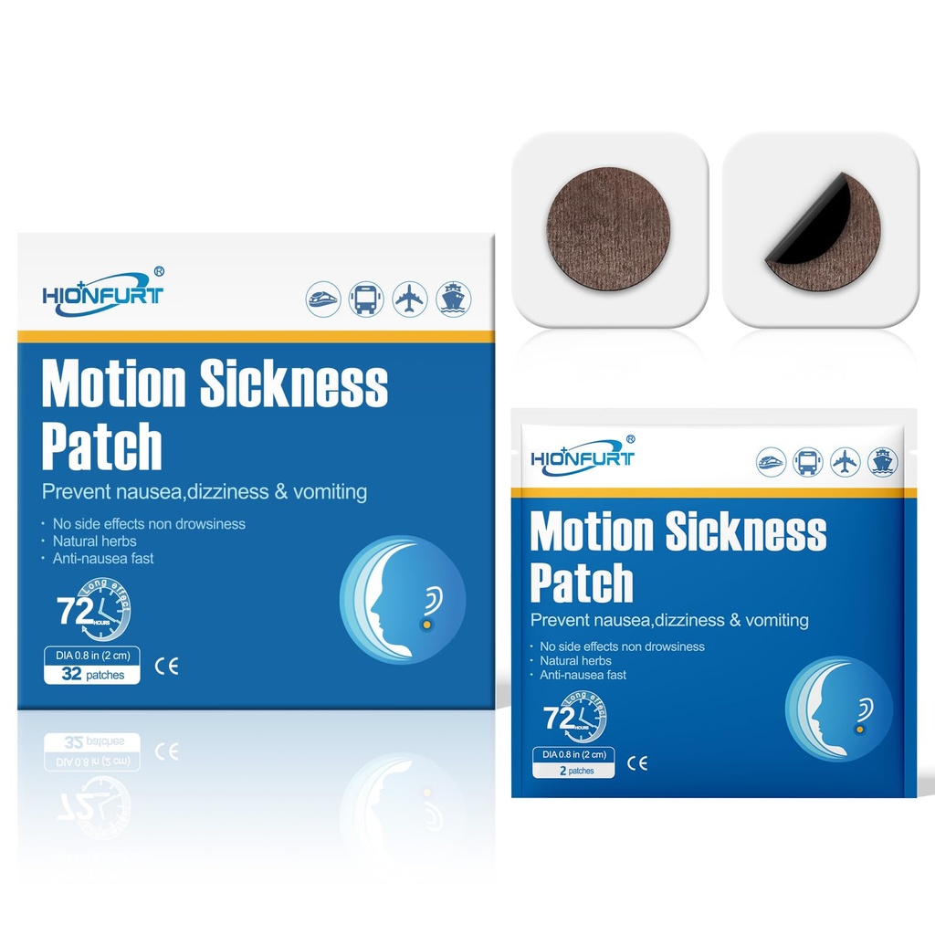 32ct Motion Sickness Patches – Sea Sickness Patches für Kreuzfahrt, Auto, Flugzeug und andere Reisen – Nicht-Drowsy, Effektiv, dauert 72 Stunden
