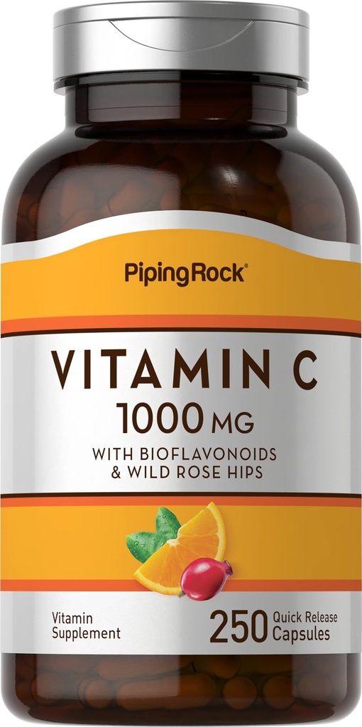 Piping Rock Vitamin C 1000mg | 250 capsule | con bioflavonoidi e rosa HIPS | Supplemento per le donne e gli uomini | Non OGM, senza glutine
