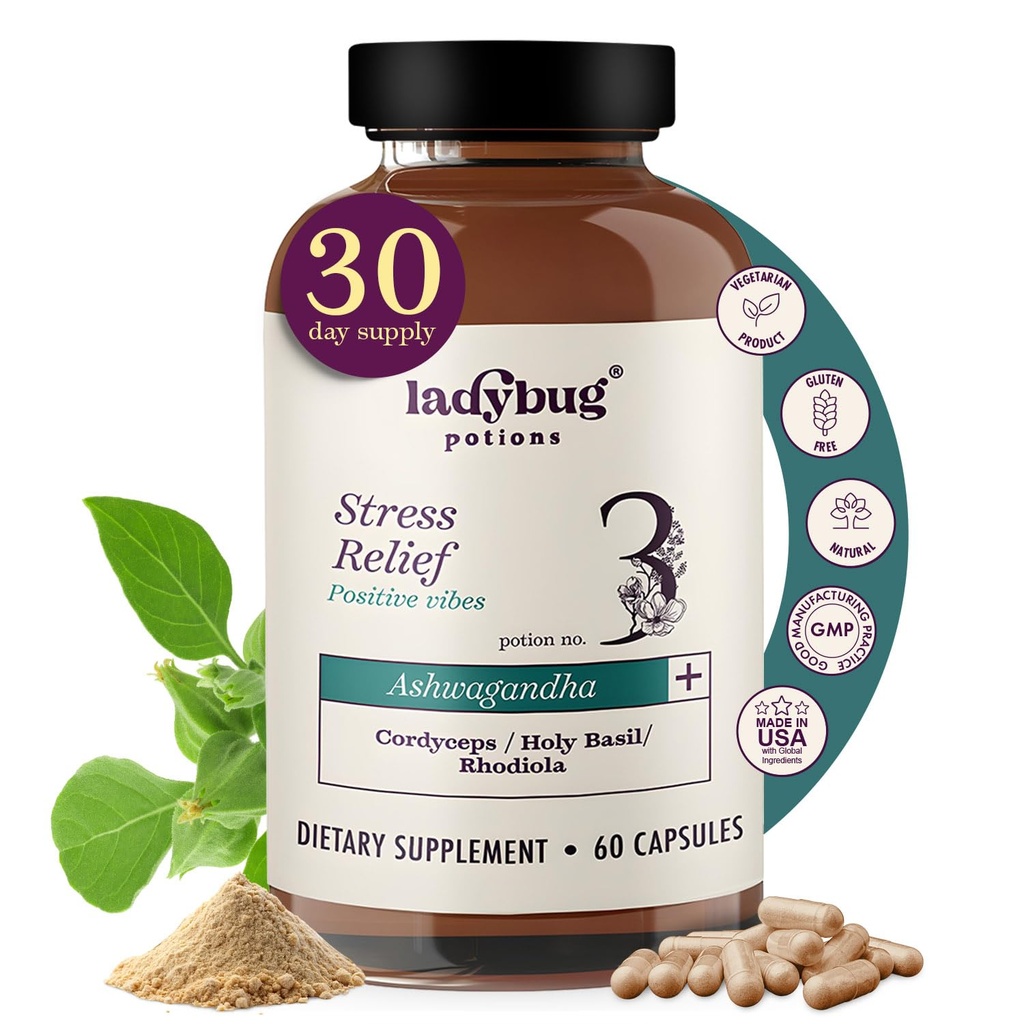 Bio Mood Pillen - 60 Kapseln Bio Ashwagandha Ergänzungen für Frauen und Männer, Ashwagandha Root Capsules mit Cordyceps, Heilige Basil & Rhodiola, Reduzieren Stress, Boosts Mood und kognitive Funktion