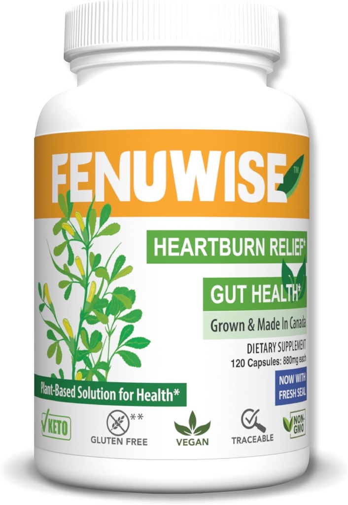 Natürliche Fenugreek Fiber Kapsel Ergänzung für Säure Relief - Premium Vegan Nahrungsergänzung Unterstützung Verdauungsgesundheit, 120 Zähler