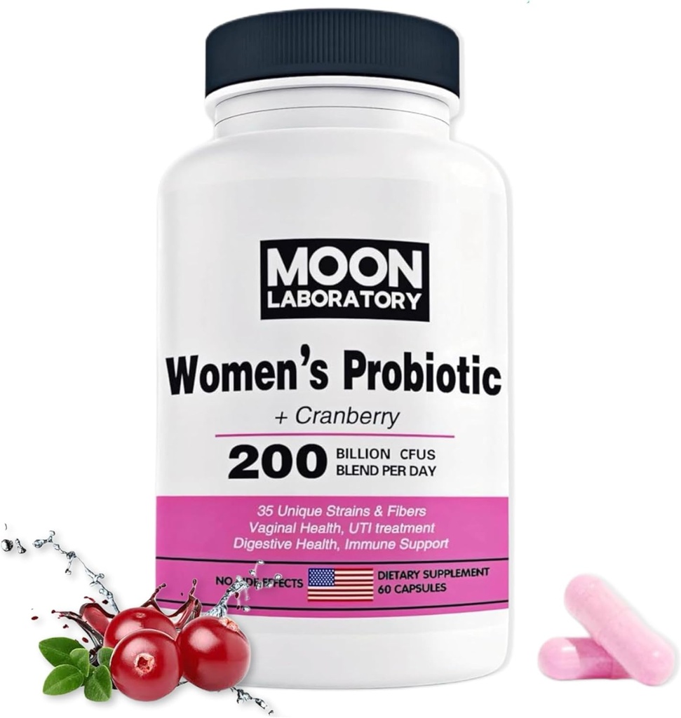 Women's Probiotic & Prebiotic, 200 Billion CFUs, 35 Unique Strains & Fibers. PH balance, Vaginal Health, UTI treatment, Digestione support, Immune boost. With Cranberry & D-Mannose. 60 Capsules