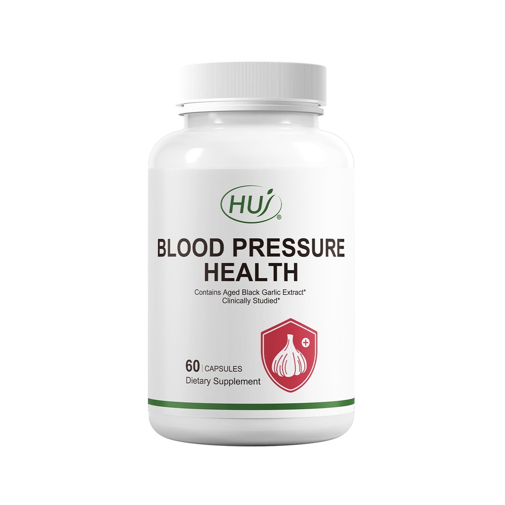 HUJ Integratore per la salute della pressione sanguigna, Formula a base vegetale con aglio nero, biancospino, barbabietola, L-Arginina, L-Citrullina, 60 capsule