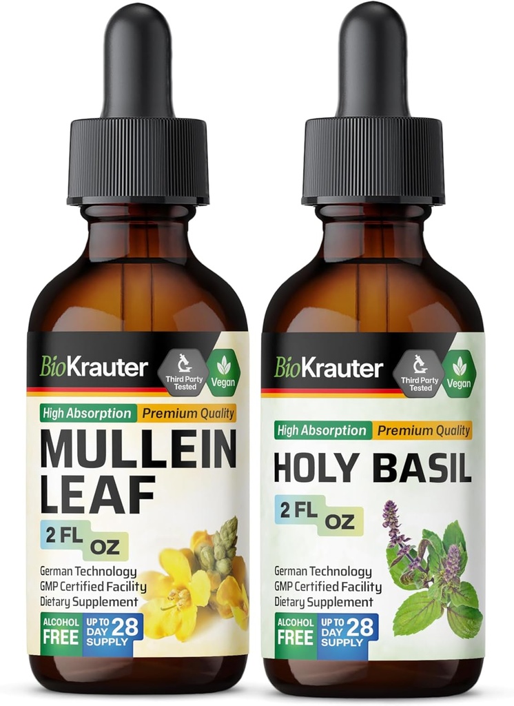 BIO KRAUTER Mullein Tincture 2 Fl. Oz. & Santo Basilio Tincture 2 Fl. Oz.