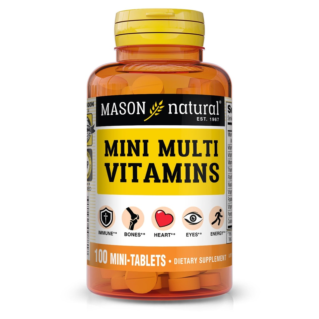 MASON NATURAL Mini multivitamines, vitamines A, C, D3, E, B1, B2, B3, B6, B12, Folate et calcium pour la santé globale, 100 jours d'approvisionnement