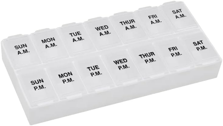 Remind N' Time Weekly (7-giorno) AM/PM Pill Organizer, Vitamin and Medicine Box, Large Compartments, 2 volte al giorno, Clear Lids
