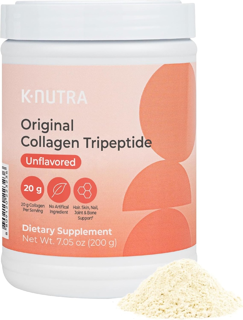K-Nutra Original Collagen Tripeptide | 200g (7.05oz) | Polvere di collagene d'acqua dolce pura al 100% | 200X Absorption GPH | Aiuta a sostenere l'idratazione della pelle, la salute dei capelli e delle unghie