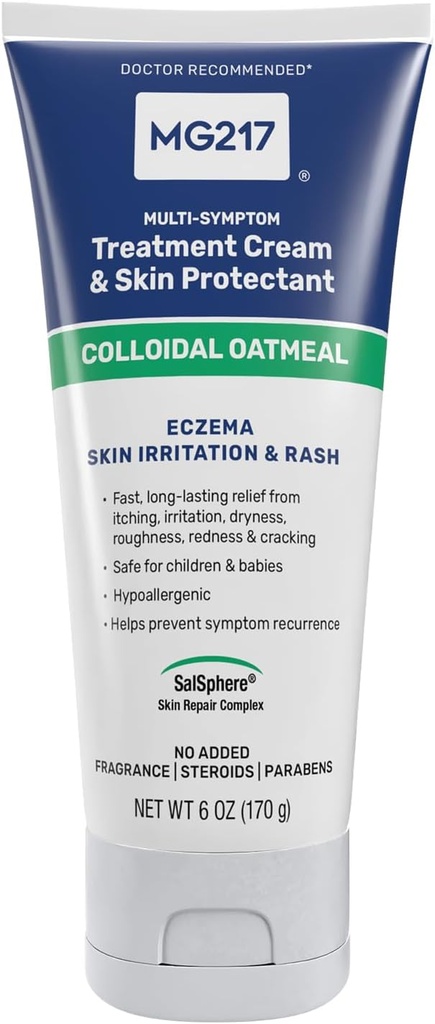 Crema corpo MG217 Eczema con 2% di farina di avena colloidale, sollievo allenitivo per la pelle secca, prurito e irritata, crudeltà, idratante steroide e senza fragranza, tubo da 6 once