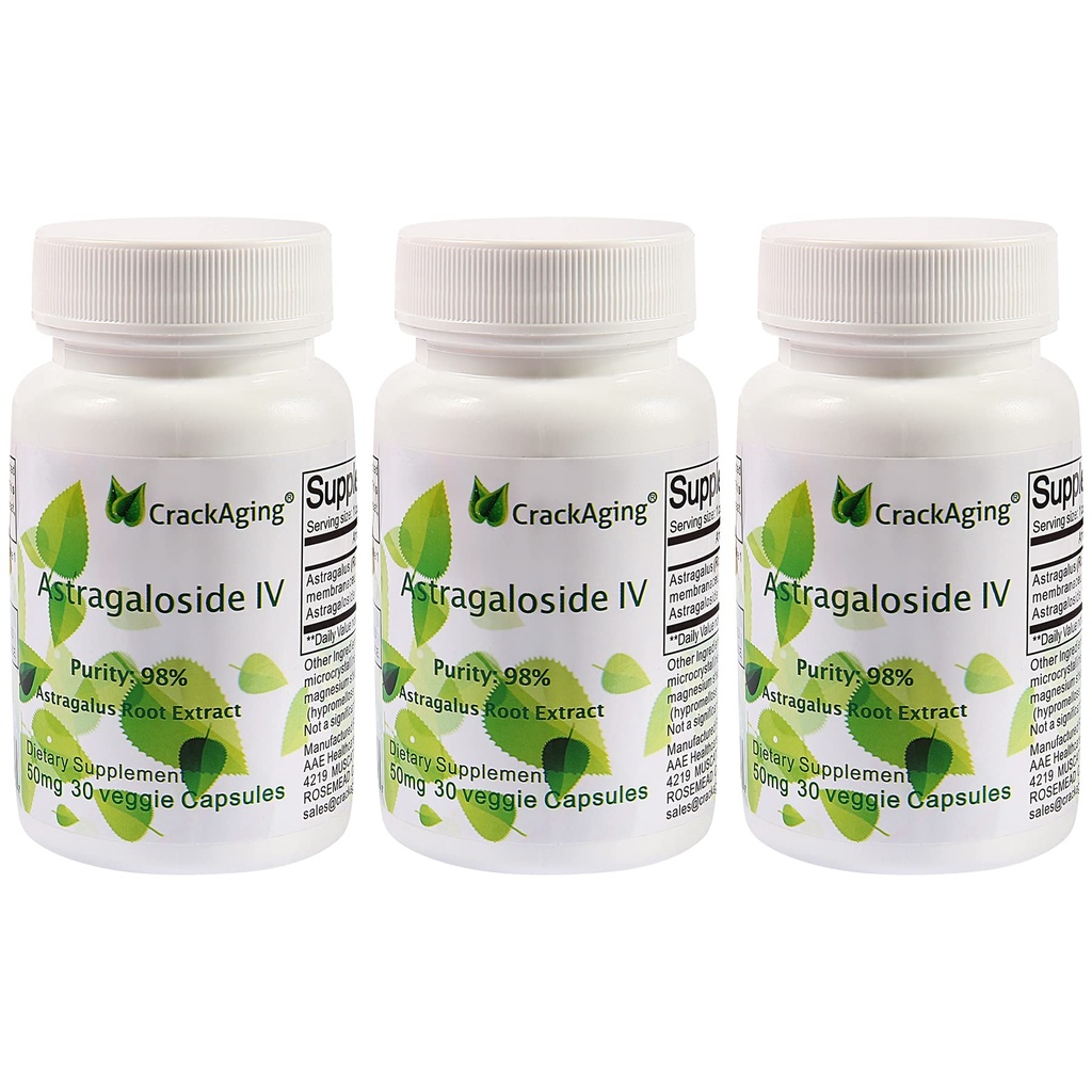 Crackaging Super-Absorption Astragalosid IV 98% Anti-Aging-Ergänzungen für Erwachsene Immununterstützung 50mg/Cap 90 Caps in 3 Flaschen