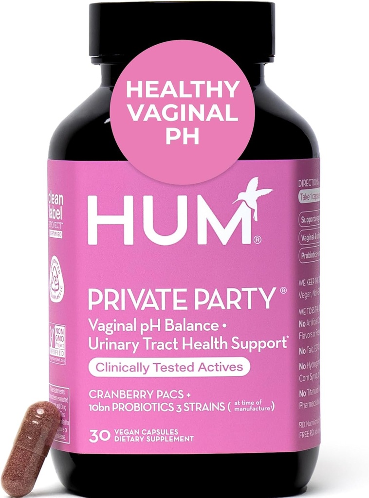 HUM Private Party Vaginal Probiotics für Frauen, pH Balance und Urinary Tract Unterstützung Vaginal Probiotic Supplement mit Cranberry & Lactobacillus Blend, Frauen Gesundheit Cranberry Pillen, 30 Kapseln