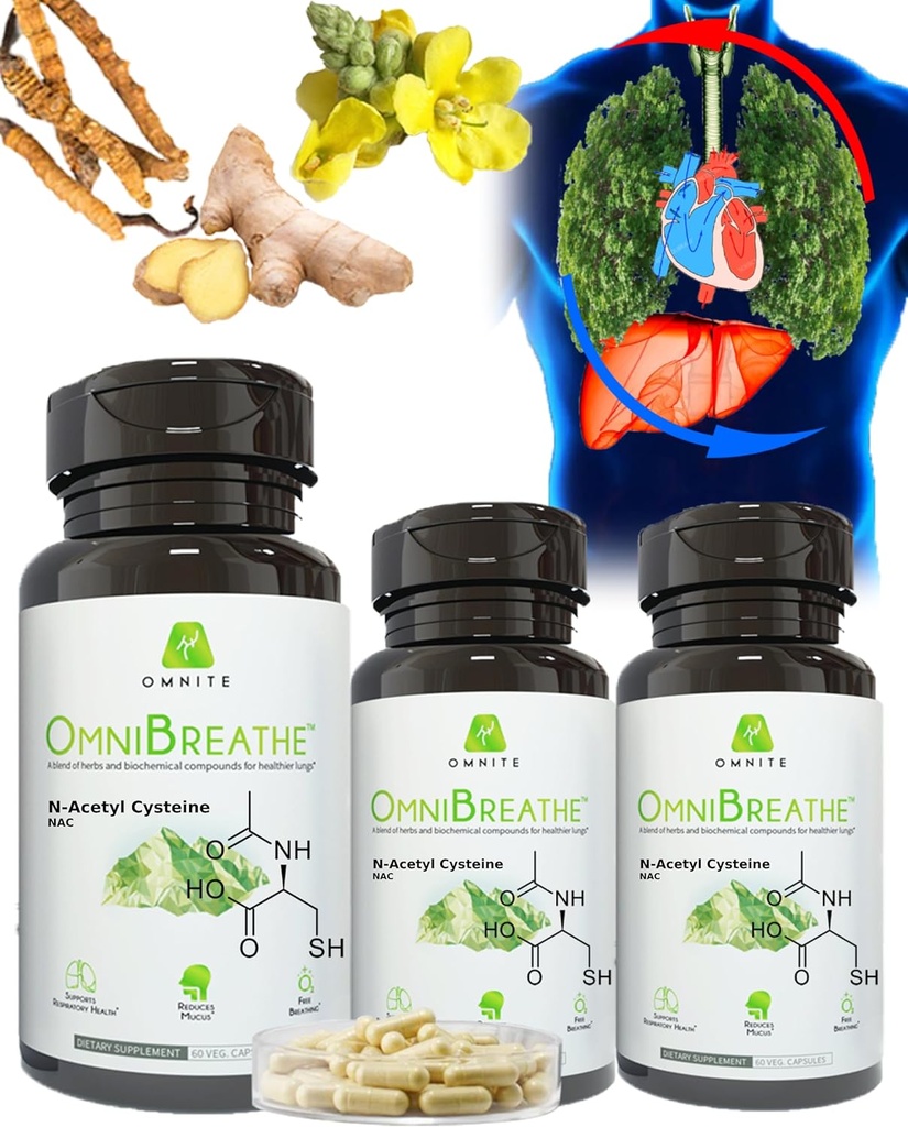 OmniBreathe per la pulizia polmonare Detox Respiratory Wellness - Aiuta a ridurre il muco e la tosse per tutti i tipi di fumatori, Ripristinare il respiro profondo naturale fresco,Lascia sveglia fino a raggiungere per Inhaler (Pack of 3 bottiglie)