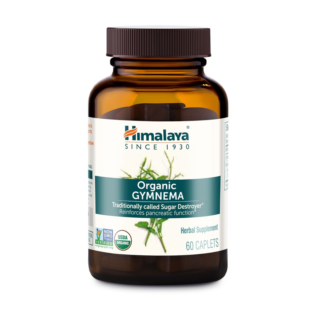 Himalaya Organic Gymnema Sylvestre – pflanzliche Glucose Stoffwechselunterstützung - USDA Organic, Non-GMO, Vegan, Glutenfrei, Additive Free, 700 mg, 60 Caplets