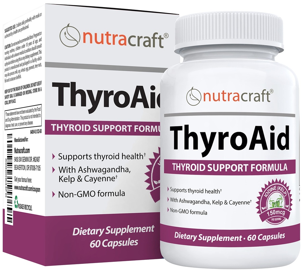 ThyroAid #1 Schilddrüsen-Unterstützung Ergänzung | Natürliche Kräuter Schilddrüsen-Formel mit Iodine (Kelp), Ashwagandha, L-Tyrosine & More | Unterstützung Schilddrüsengesundheit & Energie Ebenen | 60 Kapseln