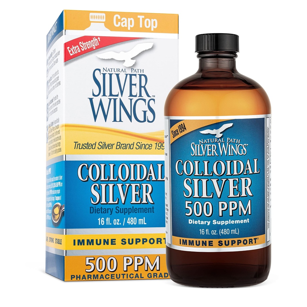 Percorso naturale Silver Wings Colloidal Silver 500ppm (2.500mcg) Supporto Immune Supplemento 16 fl. oz.