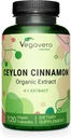 Vegavero Ceylan biologique Cinnamon $ 2000mg $ USDA Certifié $ AUCUNE Additifs artificiels $ 4 mois d'approvisionnement $ Laboratoire-testé, non-OGM $ 120 Capsules $ Vegan