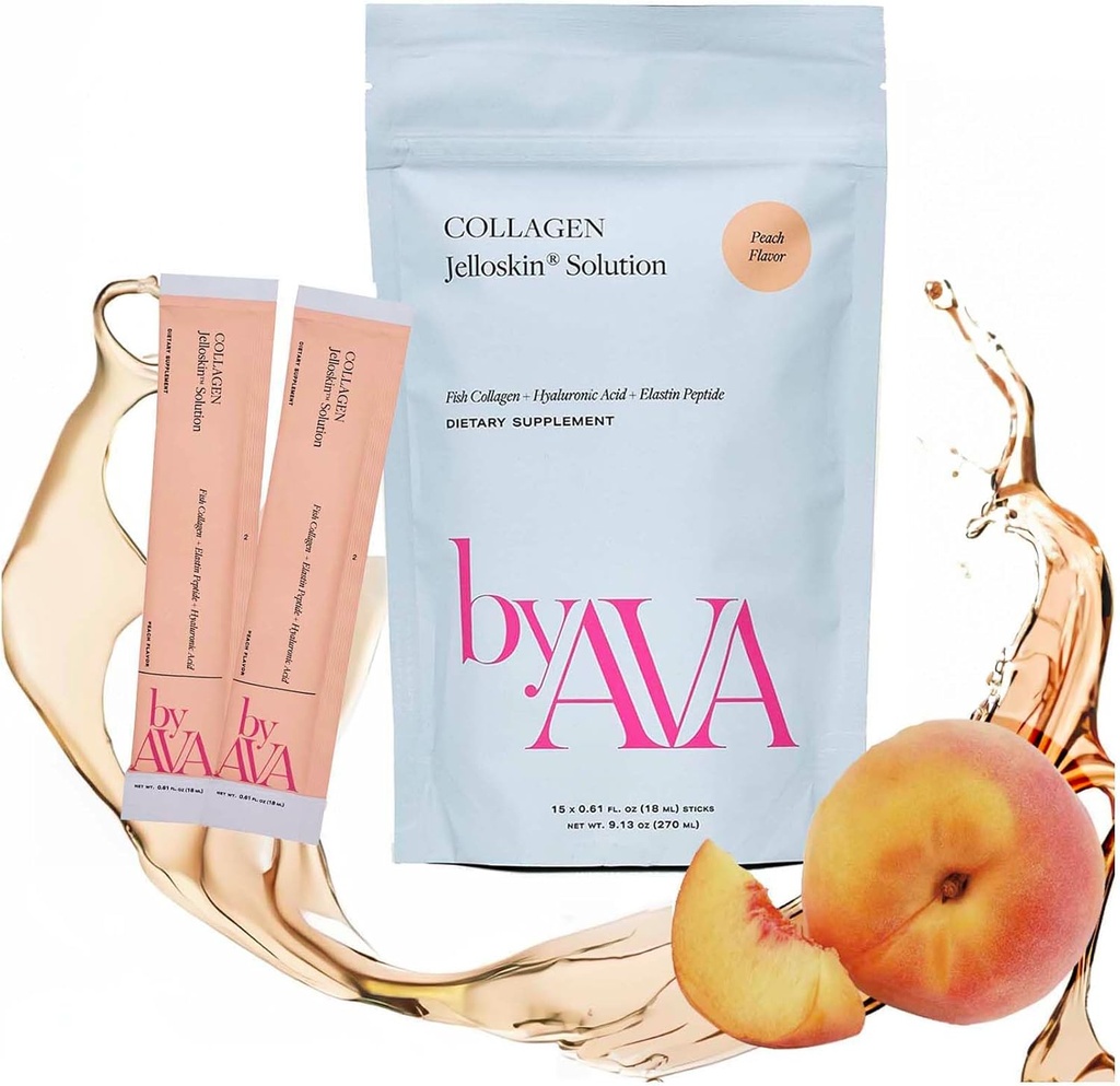 daAVA Liquid Collagen Jelloskin Solution | Peptidi di collagene marino + Acido ialuronico + Peptidi di elastin Triple Supplements - Hair Skin and Nails | Collagen di pesce idrolizzato per le donne |15 Packets Peach