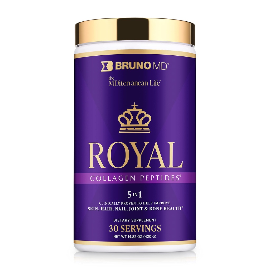 Royal Collagen Peptides, clinicamente provato, integratore alimentare, migliora la pelle & cellulite, Fonte europea, migliora il look dei capelli & unghie, miscelato con vitamina C, Bone & Joint Supplement