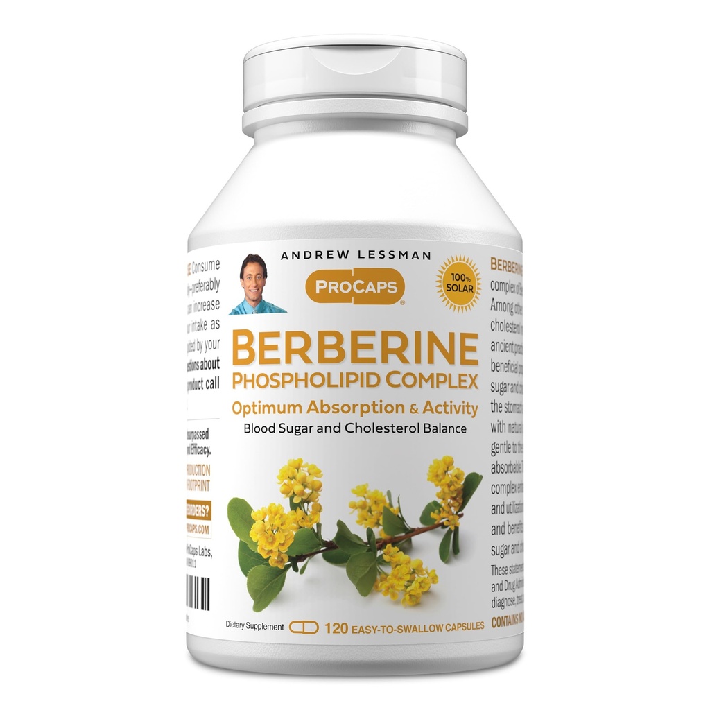 ANDREW LESSMAN Berberine Phospholipide Complex 120 Capsules - Extrait de racine de baie. Petites capsules faciles à avaler