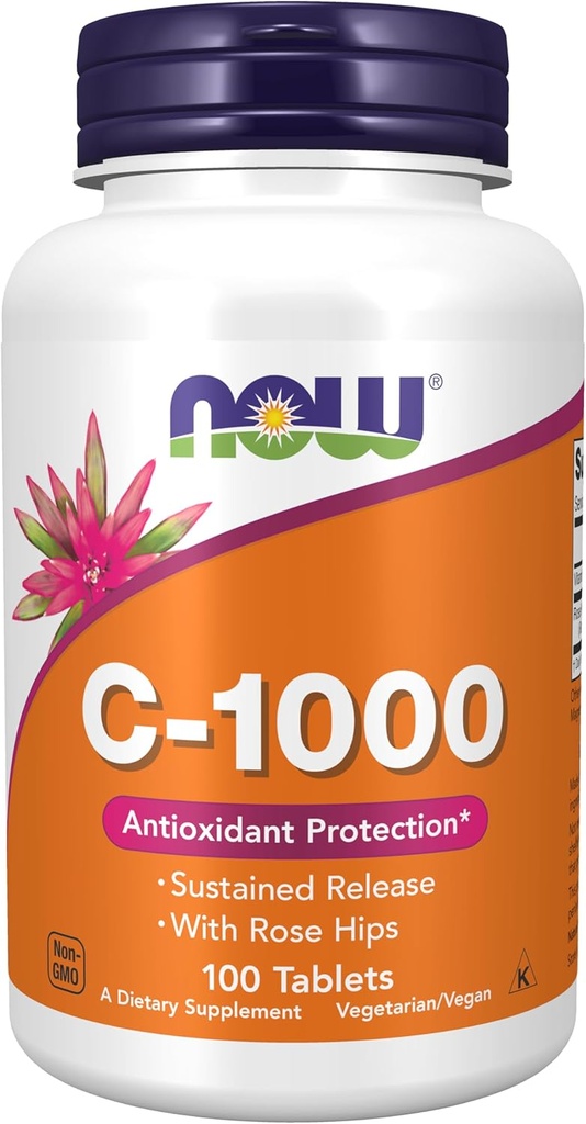MAINTENANT compléments alimentaires, vitamine C-1 000 avec hanches roses, libération prolongée, protection antioxydante*, 100 comprimés