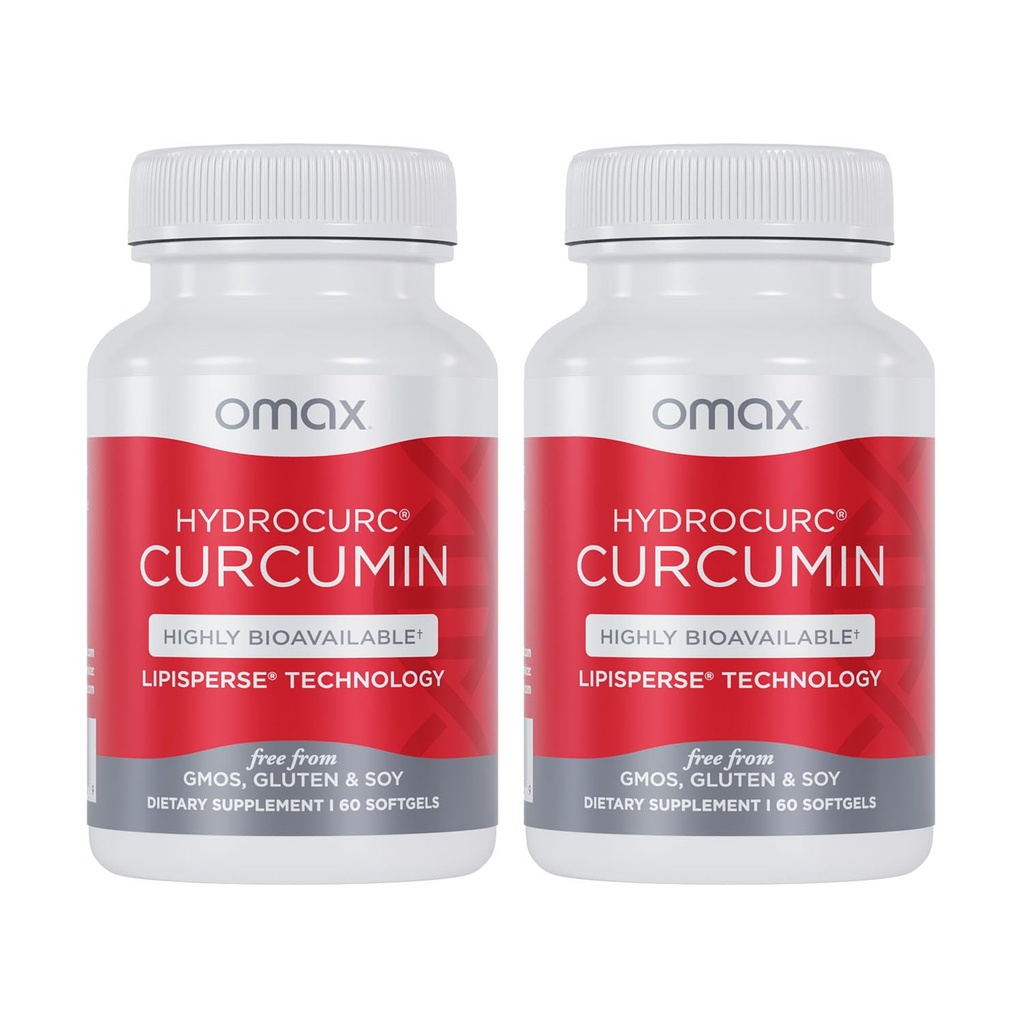 Omax3 2 Pack- HydroCurc Kurkuma Curcumin Softgels, hochverfügbares MCT-Öl Nanopartikel für Potenz & Absorption, Gelenkgesundheit, 120 Softgels